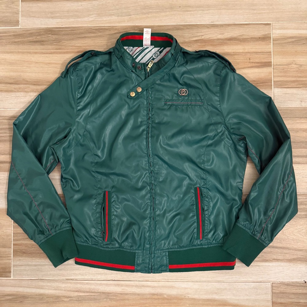 Pepe Jeans London Green Bomber Jacket Women XL Full Zip Striped Trim Retro Style